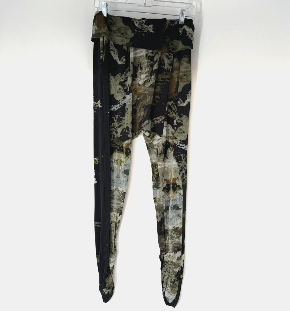 Hanne Bloch Womens 1 US S Black Olive Green Floral Tapered Stretch Scandinavian